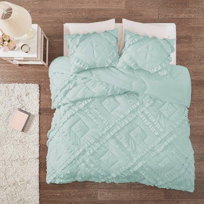 2pc Twin/Twin Extra Long Elia Tufted Diamond Ruffle Coverlet Set Aqua Blue