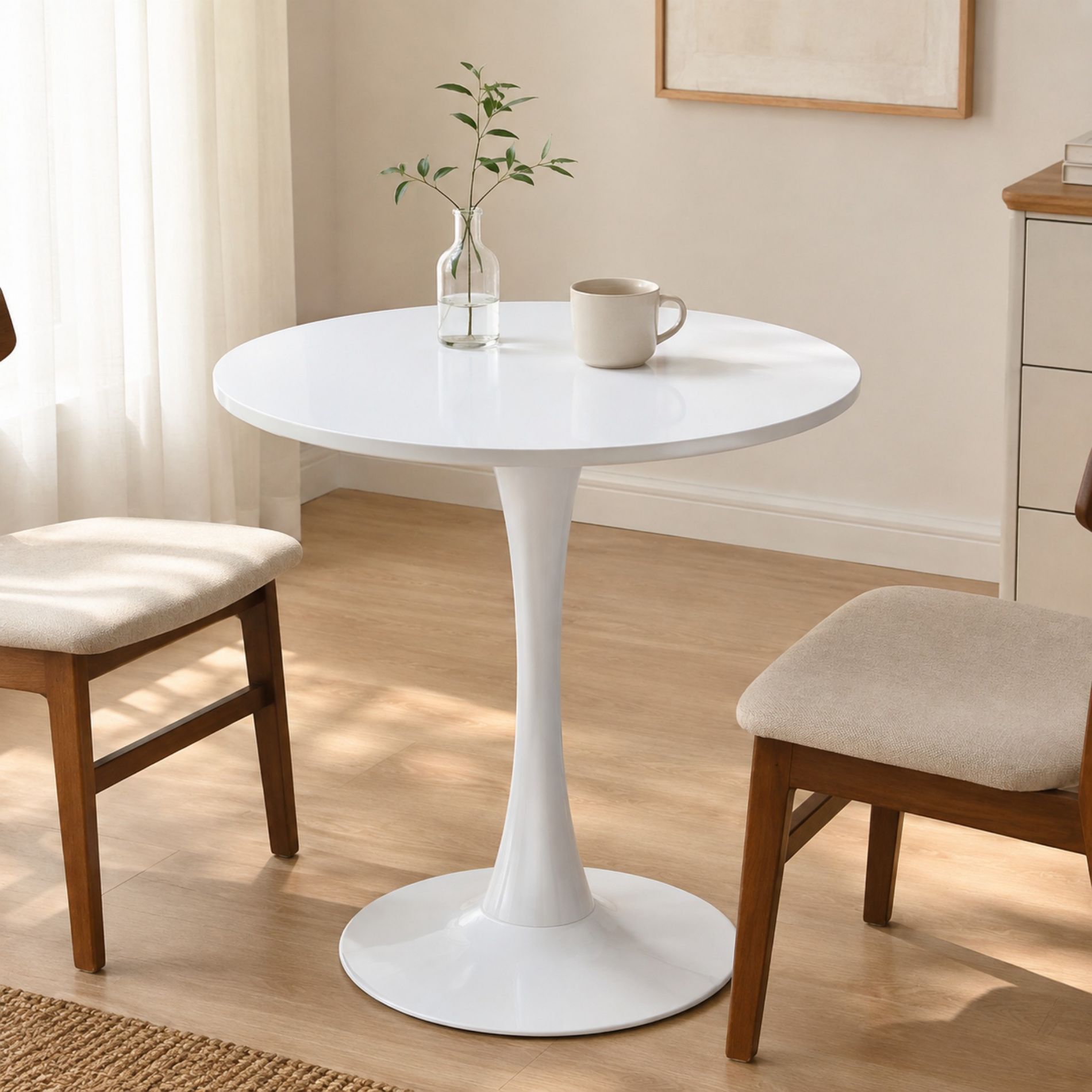 24 Inch Round Tulip Dining Table, Modern White Pedestal Table for Small Spaces, Apartment & Dorm Furniture