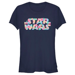 Juniors Womens Star Wars Floral Hibiscus Logo T-Shirt - 1 of 4