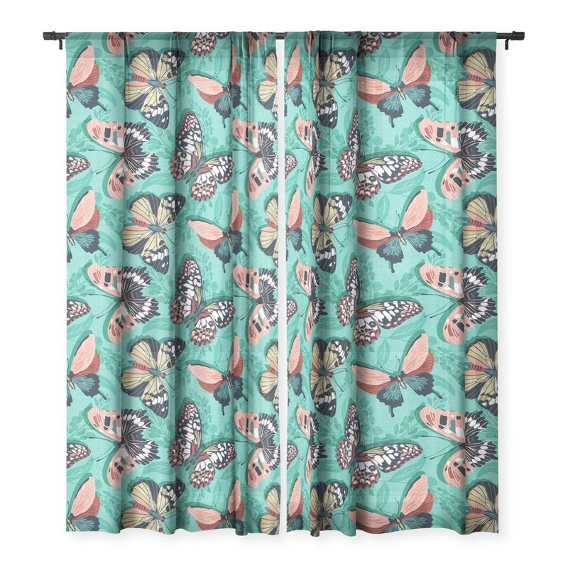 Heather Dutton Mariposa Boho Butterflies Aqua Single Panel Sheer Window Curtain - Deny Designs, 3 of 7
