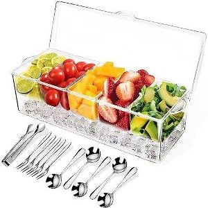 Aoibox Condiment Tray with 5 Spoons, 5 Forks & Clip, Chilled Server for Bar Garnish, Fruit & Salad, Includes Removable Trays & Lid, Keep Food Fresh - 1 of 4