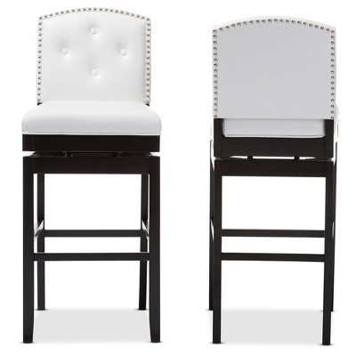 White Faux Leather Button Tufted Swivel Bar Stools Set