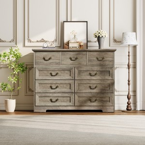 9-Drawer Dresser for Bedroom, 47" Wide Dressers Wood Vintage Chest of Drawers with Natural Texture and Vintage Gold Floral Handles - 1 of 4
