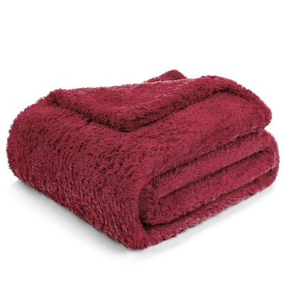 Wine Red Plush Sherpa Fleece Throw Blanket, 50" x 60"