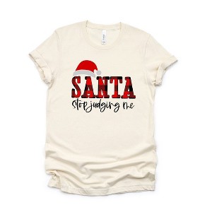 Simply Sage Market Women's Santa Stop Judging Me Plaid Short Sleeve Graphic Tee - 1 of 4