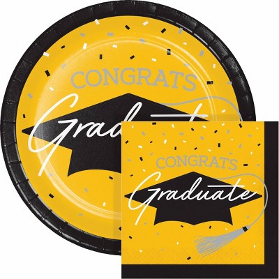 Creative Converting Graduate School Spirit Yellow Paper Plate and Napkin Kit 36ct
