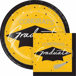 Creative Converting Graduate School Spirit Yellow Paper Plate and Napkin Kit 36ct - 1 of 4