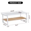 Modern Minimalist White Double Layered Solid Wood Coffee Table. Glass Tabletop, Imitation Rattan Edge Table - 4 of 4