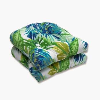 2pc Soleil Outdoor Wicker Seat Cushion Set Blue/Green - Pillow Perfect