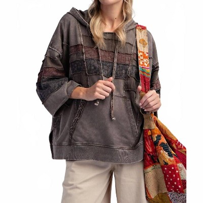Women's Mixed Print Mineral Washed Hoodie Pullover - Easel