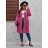 Coolmee Women Plus Size Front Open V Neck Long Sleeve Striped Knit Brushed Loose T-shirt Coat - 2 of 4
