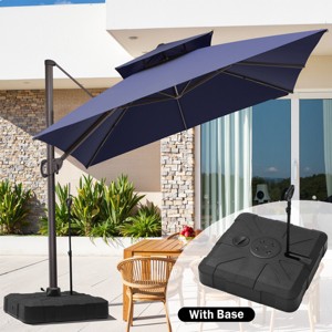 11FT Square Double Top Cantilever Umbrella Outdoor 360° Rotation 6 Heights Adjustable Offset Umbrella with Metal Pole Cantilever with Base - 1 of 4
