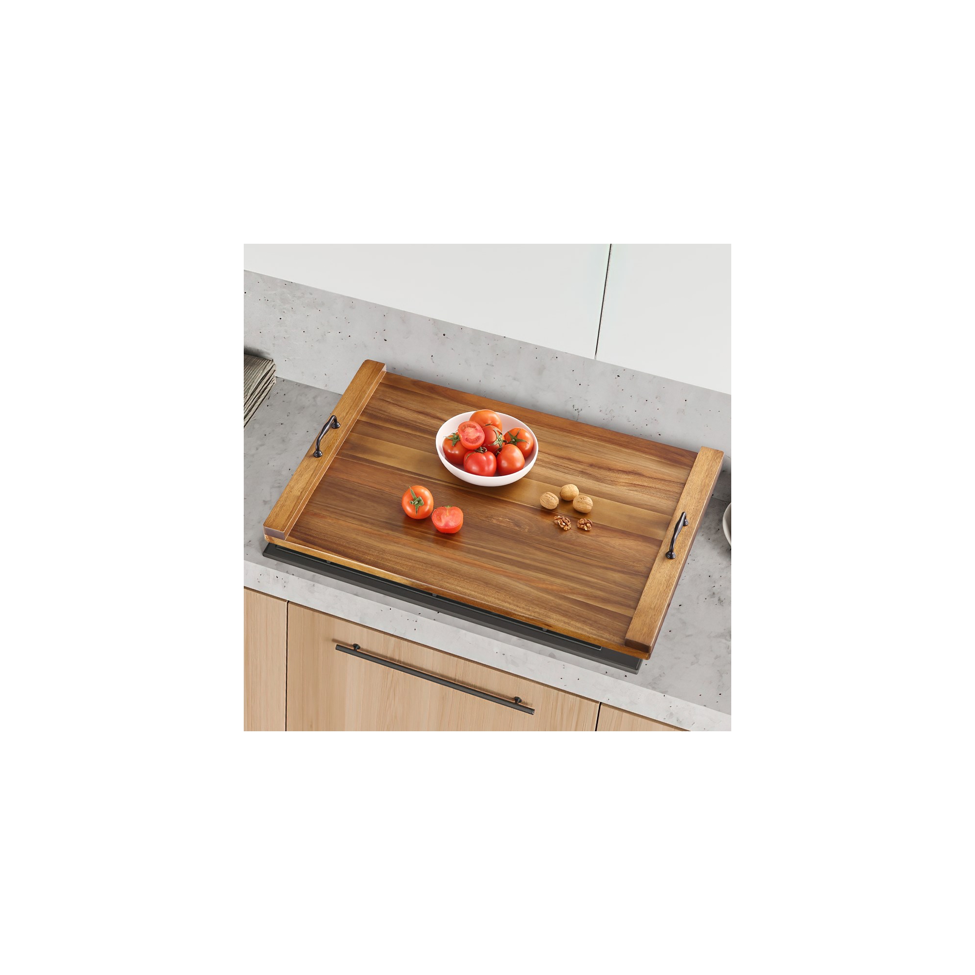 30 x 22 Inch Acacia Wood Noodle Board Stove Cover with Handles for Electric Stove Gas Stove