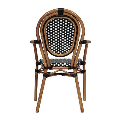 Black and White Wicker Rattan Bistro Dining Chair with Brown Frame