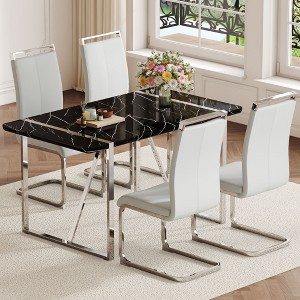 NicBex Dining Table Set for 4 Rustic Industrial Rectangular Dining Table with MDF Tabletop with 4 PU Chairs for Kitchen - 1 of 4