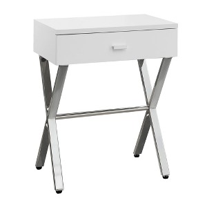 Monarch Specialties Accent Table Side End Nightstand Lamp Storage Drawer Living Room Bedroom Metal Laminate Glossy White Chrome Contemporary Modern - 1 of 4