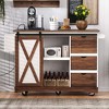 ORRD 55.5" Farmhouse Kitchen Island w/Drop Leaf, Barn Door & Power Outlet - Rolling Cart w/Spice Rack, White - 4 of 4