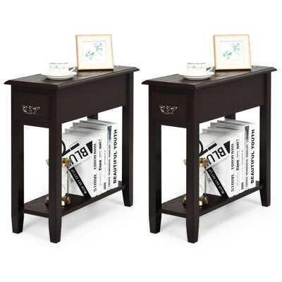 Costway Set Of 2 Nightstand 2 Tier End Bedside Sofa Side Table W/drawer ...