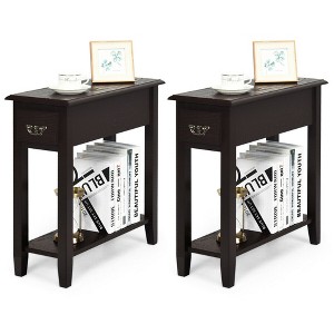 Costway Set of 2 Nightstand 2 Tier End Bedside Sofa Side Table w/Drawer &Shelf Espresso - 1 of 4