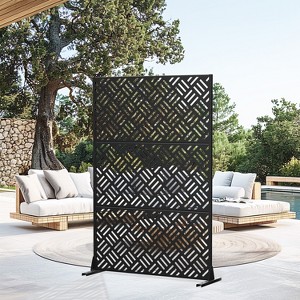 Pexfix 72 x 47 Inch Metal Privacy Screen Freestanding Outdoor Divider Panel For Patio Deck Balcony Heavy Duty Base Weatherproof Black Lattice Woven - 1 of 4
