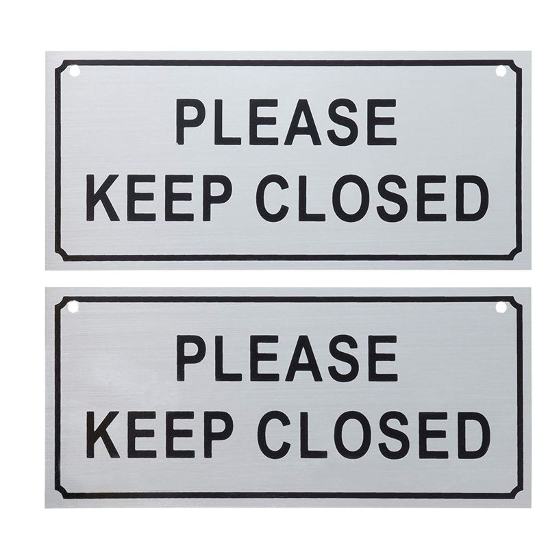 Juvale Please Close Signs - 2-Pack Please Keep Closed Gate Signs, Close Signs for Dog Gate, Business and Home Use, Silver - 7.8 x 3.5 Inches, 1 of 6
