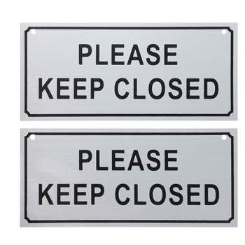 Juvale Please Close Signs - 2-Pack Please Keep Closed Gate Signs, Close Signs for Dog Gate, Business and Home Use, Silver - 7.8 x 3.5 Inches