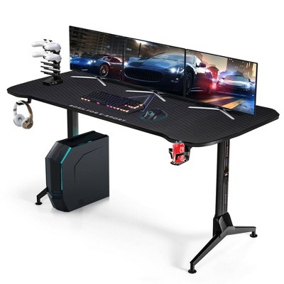 Costway 63 inch Height Adjustable Gaming Desk w/Mouse Pad & USB Gaming Handle Rack