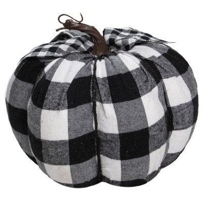 Northlight 7" Black and White Buffalo Plaid Fall Harvest Tabletop Pumpkin