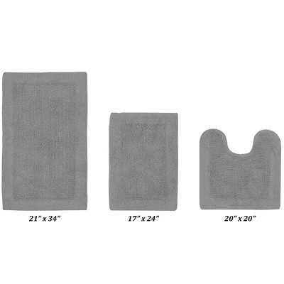Gray Cotton Tufted Reversible 3-Piece Bath Rug Set