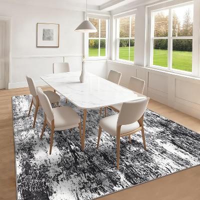 Abstract Runner Rug, Washable Stain Resistant Carpet with Non-Slip Backing, Low Pile Floor Cover for Kitchen Hallway Laundry Bedroom