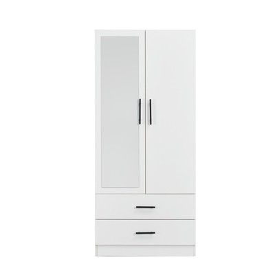 Keloyid White Wood 31.5 in. Armoire with 2 Drawers and 4 Shelves