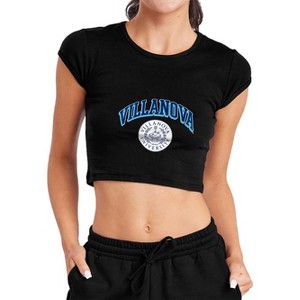 Women's Villanova University Classic Seal Cap Sleeve Baby Rib Crop Top Black - 1 of 4