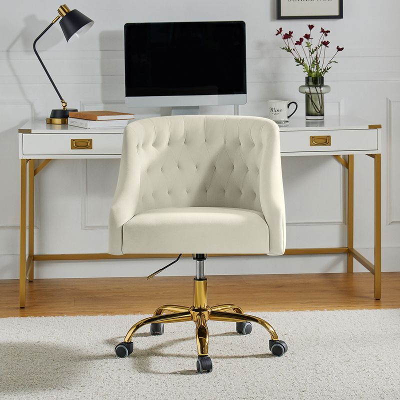 Anika Velvet Height-adjustable Swivel Task Office Chair with Button-tufted Back and Gold Base | Karat Home, 4 of 14