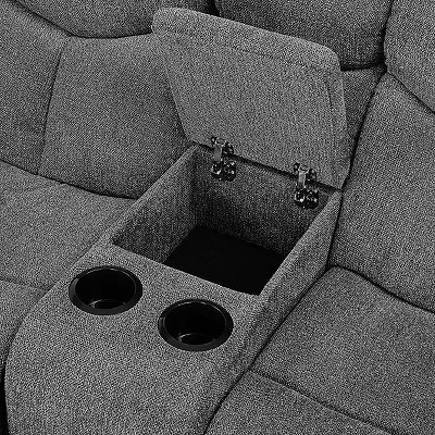 Kalen 78'' Gray Chenille Reclining Sofa with Cup Holders