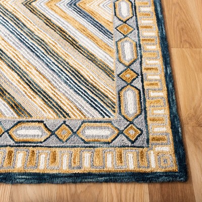 Navy and Gold Geometric Wool Runner Rug, 2'3" x 5'
