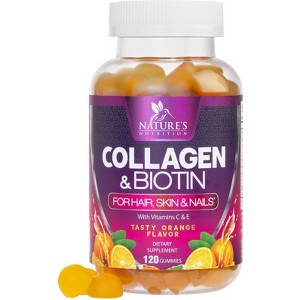Biotin and Collagen Gummy Vitamins for Hair, Skin, and Nails - Extra Strength - 120 Gummies By Nature's Nutrition - 1 of 4