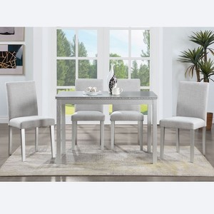 5-Piece Counter Height Dining Set: Square Wood Table, 4 Upholstered Chairs with Crystal Decor, Ideal for Kitchen - 1 of 4