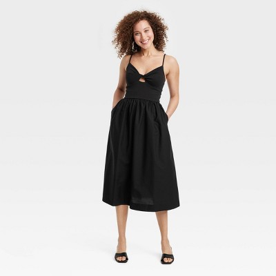 Women's Knit Ballet Midi Sundress - A New Day™ Black XL