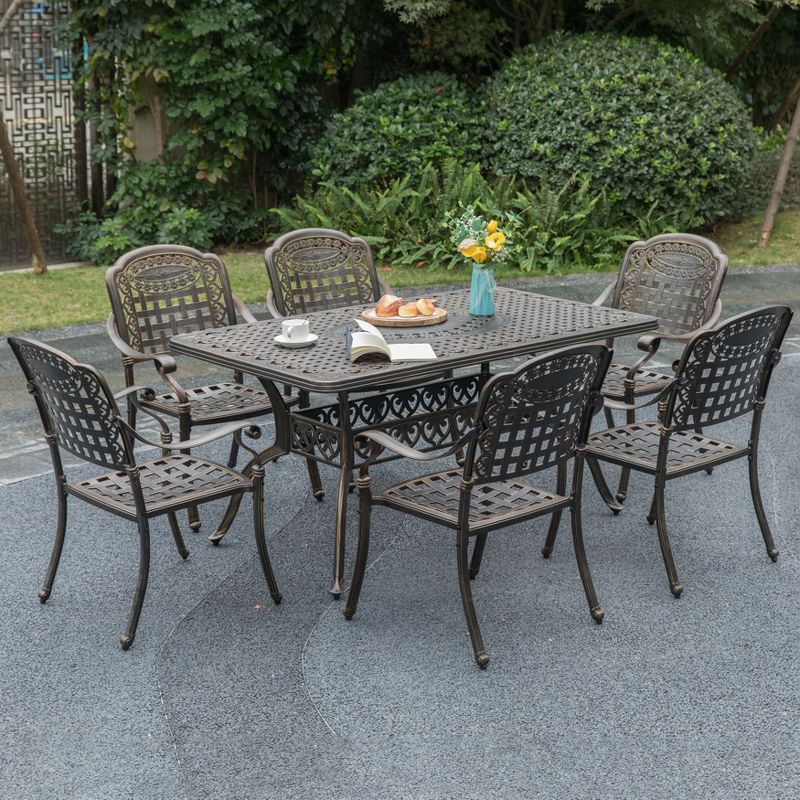 Gardenised Indoor and Outdoor Bronze Dinning Set 6 Chairs with 1 Table Bistro Patio Cast Aluminum., 3 of 12