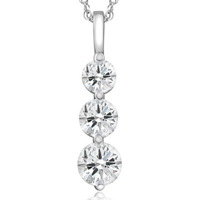 Pompeii3 2 Ct Three Diamond Pendant 14K White Gold 3 Stone Lab Created Necklace