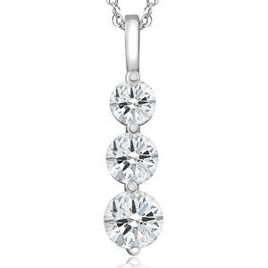Pompeii3 2 Ct Three Diamond Pendant 14K White Gold 3 Stone Lab Created Necklace - 1 of 4