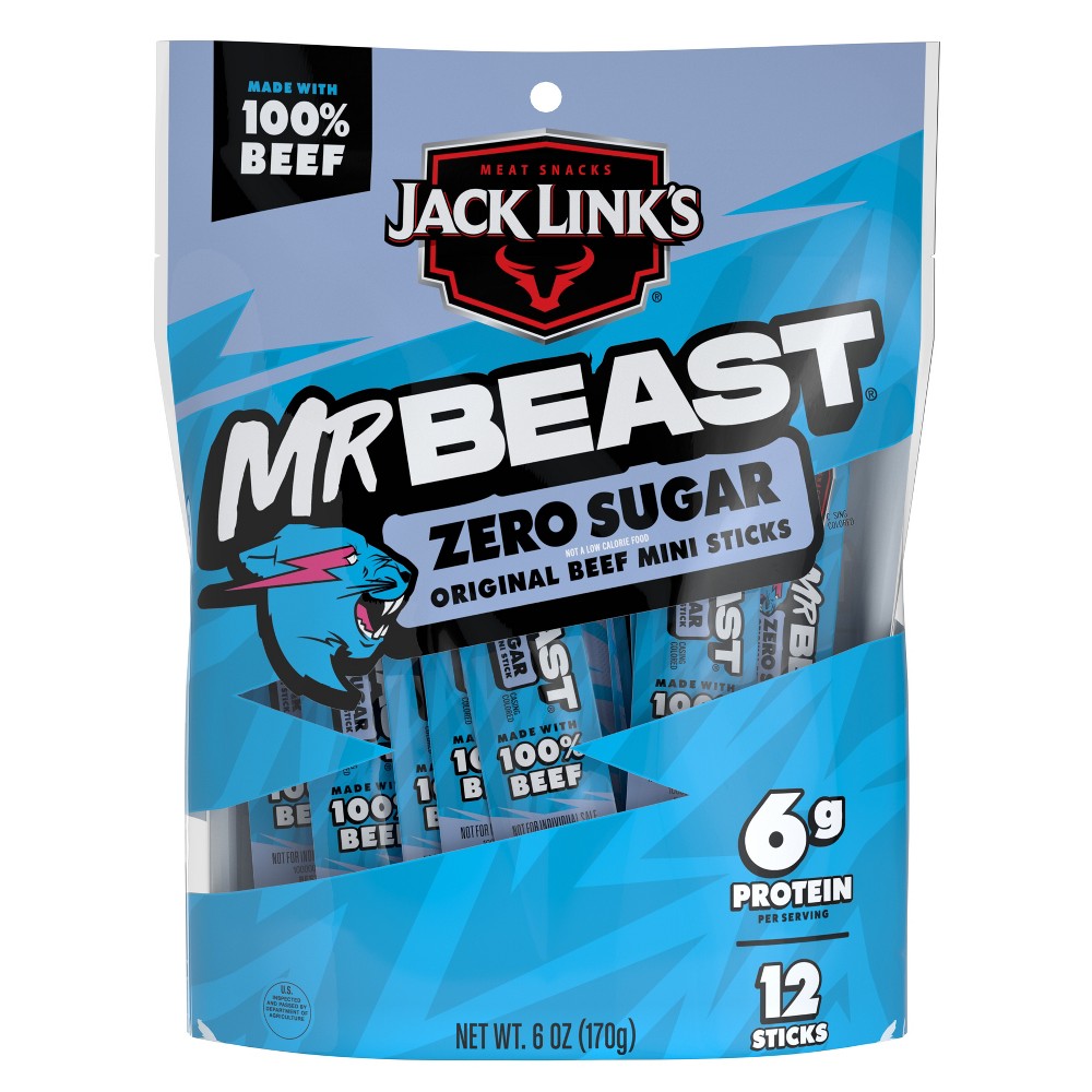 Jack Link's MrBeast Zero Sugar Mini Beef Sticks Original - 6oz/12ct