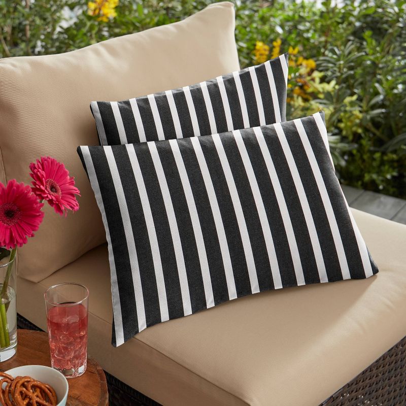 2pk Sunbrella Stripe Outdoor Throw Pillows Black/White, 2 of 4