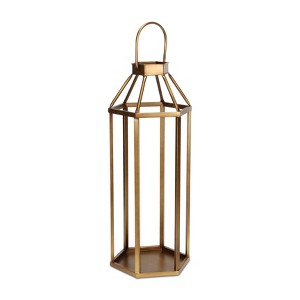 HomeRoots 32" Gold Geometric Metal Floor Lantern Candle Holder - 1 of 4