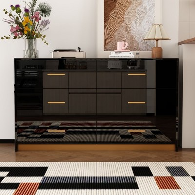 Famapy Black High Gloss Dresser With 6 Drawers and Form Base