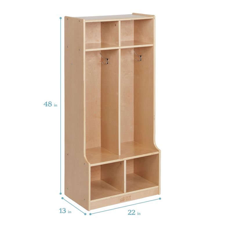 ECR4Kids 2-Section Coat Locker with Bench, Classroom Furniture, Natural, 3 of 13