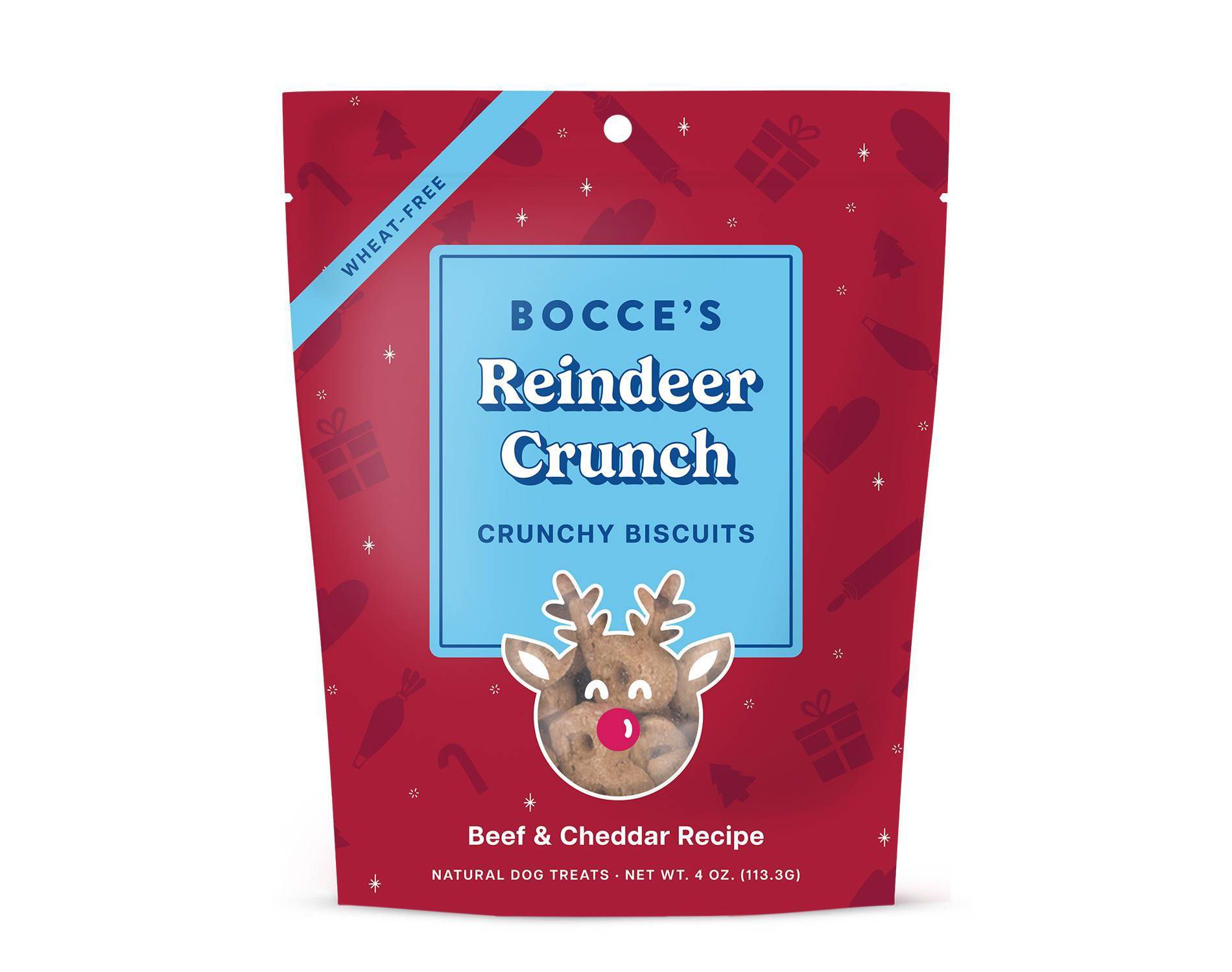 Bocce's Bakery Beef, Sweet Potato and Cheese Flavor Reindeer Crunchy Dog Treat Biscuits - 4oz