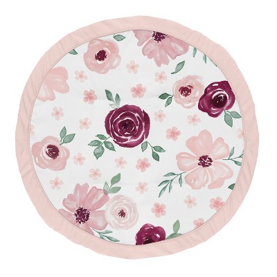 Image of Sweet Jojo Designs Girl Baby Tummy Time Playmat Watercolor Floral Pink White and Green