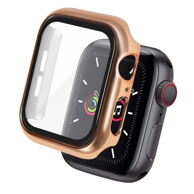 Insten Case For Apple Watch 44mm Series SE 6 5 4, Built in Tempered Glass Screen Protector Plating Hard Cover, Full Protection, Rose Gold