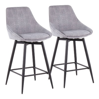 Set of 2 Diana Counter Height Barstools Gray: Velvet Upholstery, Swivel, Armless - LumiSource